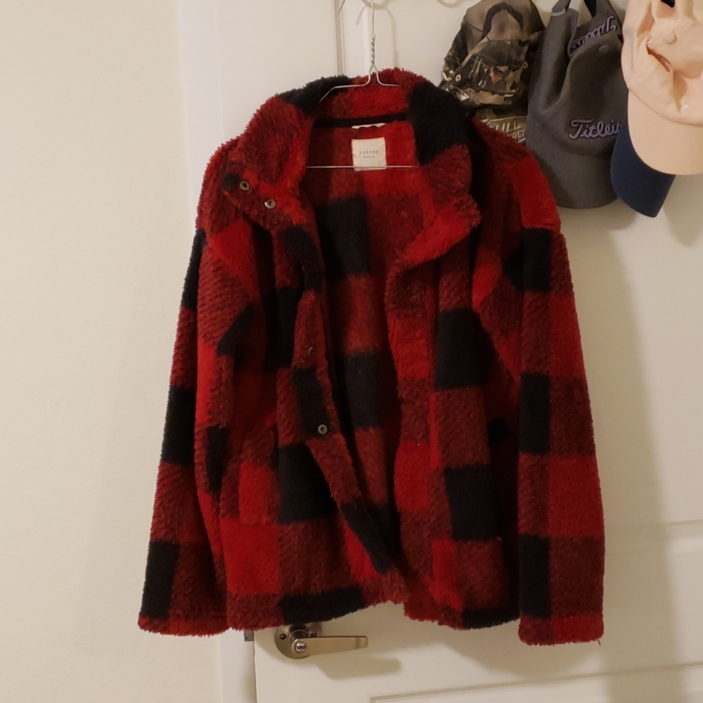 Furry plaid coat